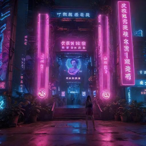 夜晚霓虹灯下的工作室入口