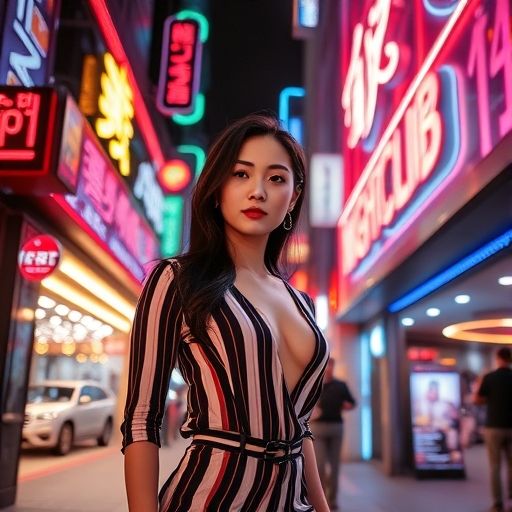 城市夜景中的桑拿会所外观霓虹灯光