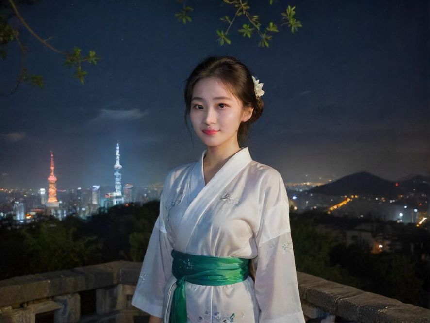 广州夜场灯红酒绿的城市全景，广州塔在赛博朋克风格的背景下熠熠生辉