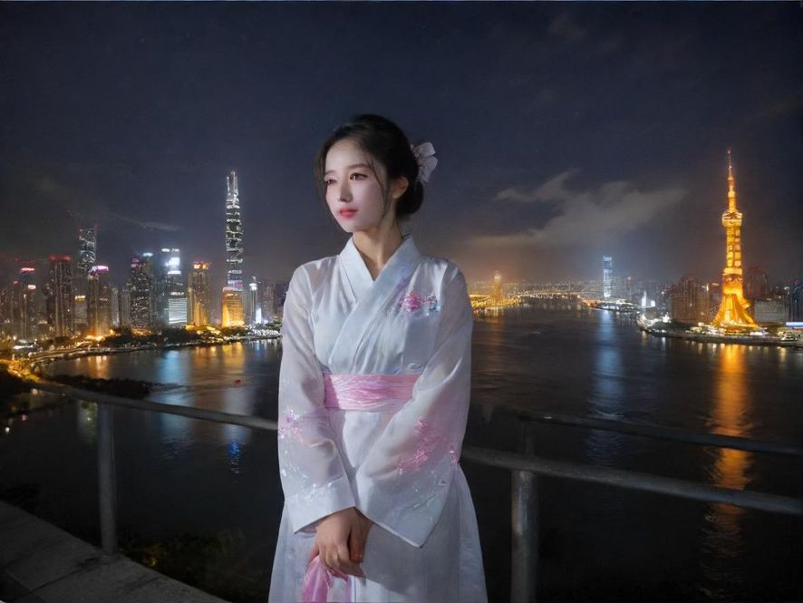 广州夜色下的街头，车辆穿梭，霓虹闪烁