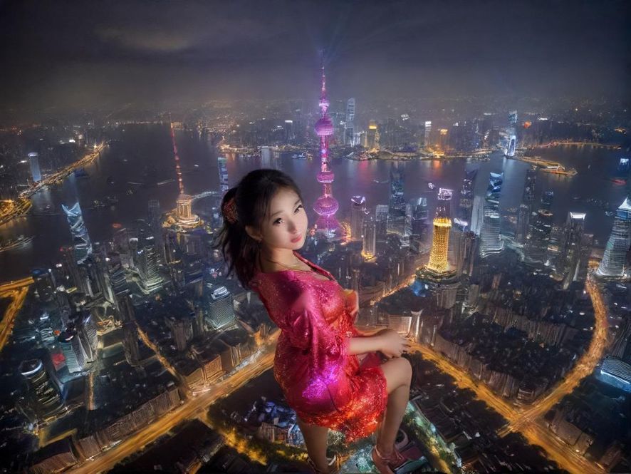 上海闵行夜景，灯火辉煌，充满活力