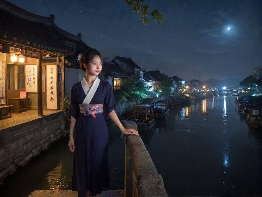 上海繁华夜景下的霓虹灯光与城市街道，充满神秘感。