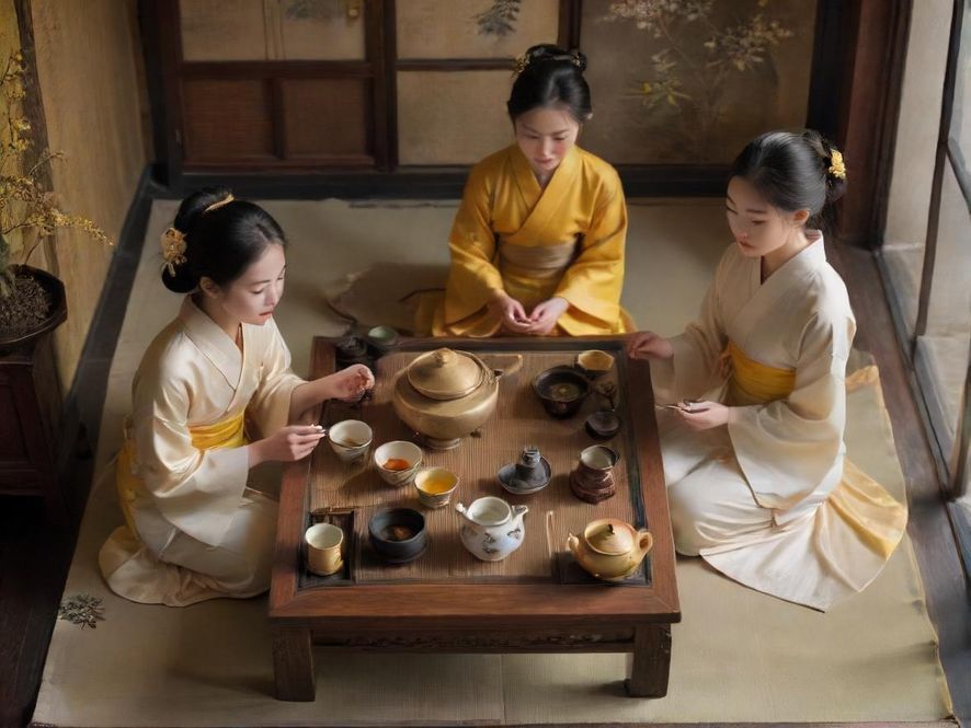茶艺师优雅表演的唯美画面