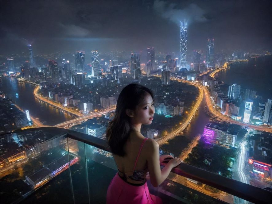 佛山夜色下的城市景观，霓虹灯点亮了街道，展现出独特的都市魅力。