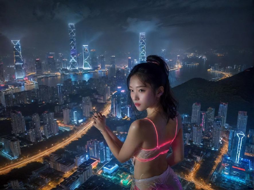 深圳宝安区璀璨夜景，高楼林立，车水马龙，都市的喧嚣与活力尽显