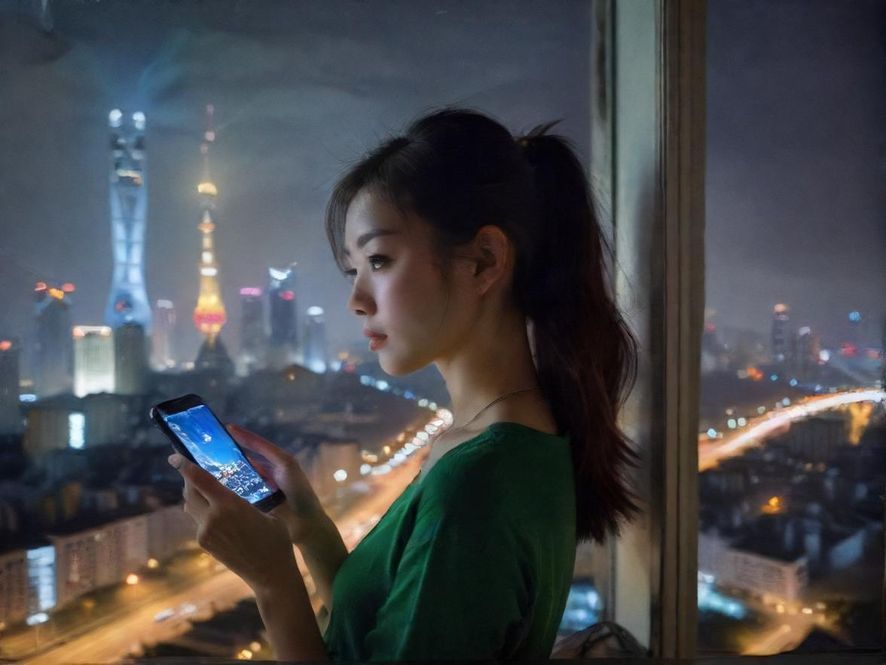 手机屏幕上显示长沙休闲娱乐搜索结果，窗外是模糊的长沙夜景