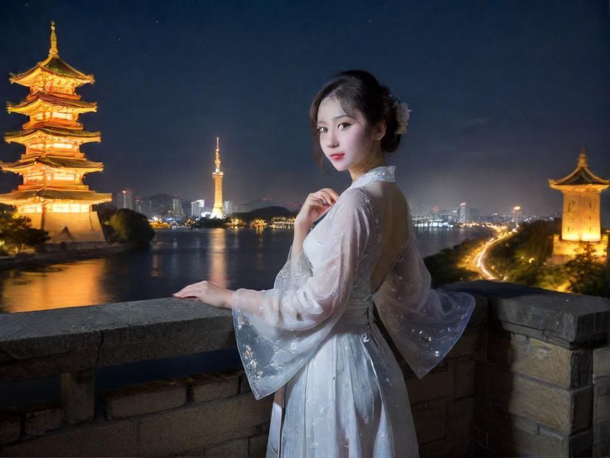 一品香豪华会所入口，夜晚灯火辉煌，宏伟的建筑在城市街景中显得格外引人注目。