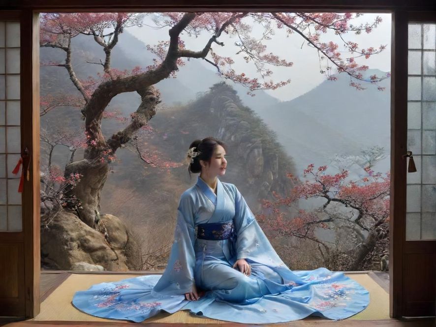 一位女士在佛山葵花蒲典放松 微距特写 静谧舒适 室内空间